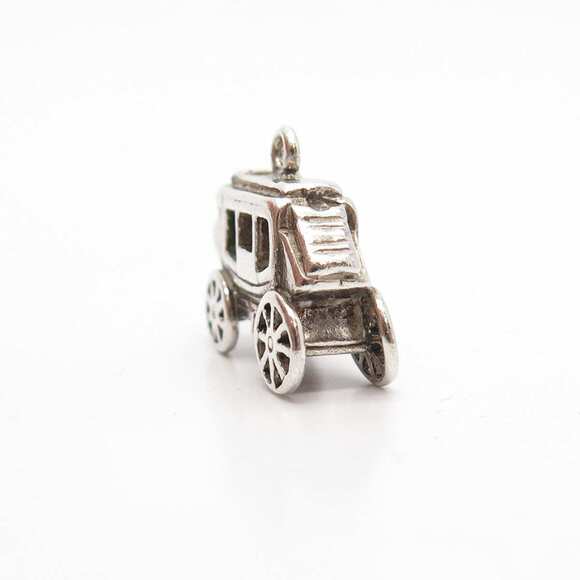 925 Sterling Silver Vintage Carriage Charm Pendant - Picture 4 of 7